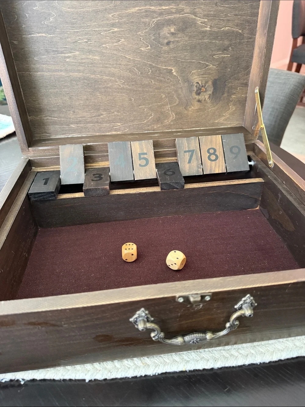 Old School Wooden “Shut the Box” Game in Dark Brown - Classic Home Storage